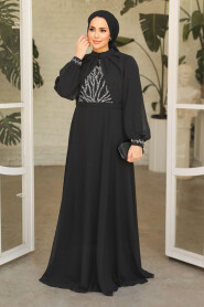 Modest Black Evening Gown 25886S - 3