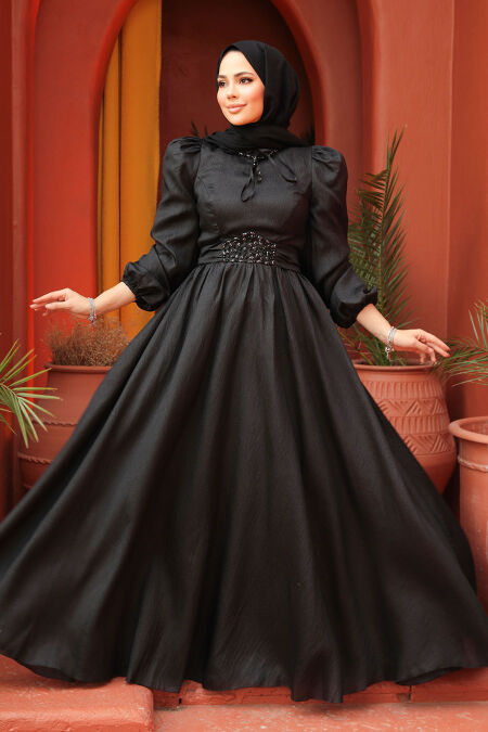 Modest Black Evening Gown 45581S - NEVA STYLE