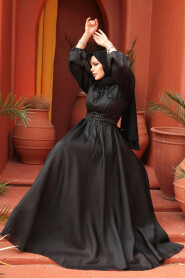 Modest Black Evening Gown 45581S - 3