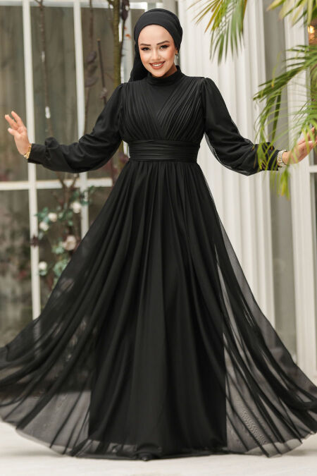 Modest Black Evening Gown 46321S - NEVA STYLE
