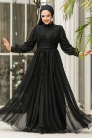 Modest Black Evening Gown 46321S - 2