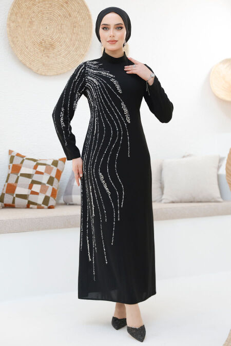 Modest Black Evening Gown 46781S - NEVA STYLE
