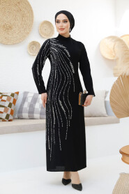 Modest Black Evening Gown 46781S - 3