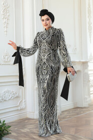 Modest Black Evening Gown 52554S - 2