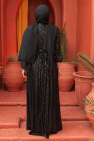 Modest Black Evening Gown With Long Sleeve 44961S - 6