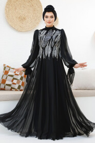 Modest Black Evening Gown With Long Sleeve 46401S - 1