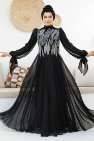 Modest Black Evening Gown With Long Sleeve 46401S - 2