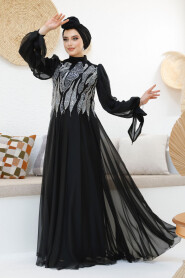 Modest Black Evening Gown With Long Sleeve 46401S - 3