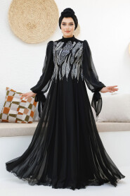 Modest Black Evening Gown With Long Sleeve 46401S - 4