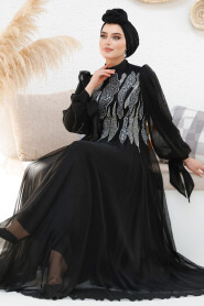 Modest Black Evening Gown With Long Sleeve 46401S - 5