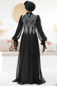 Modest Black Evening Gown With Long Sleeve 46401S - 6