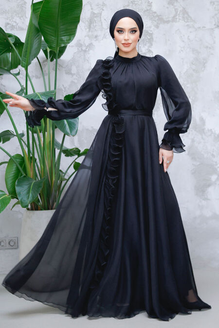 Modest Black Evening Long Dress 48571S - NEVA STYLE