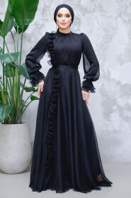 Modest Black Evening Long Dress 48571S - 3