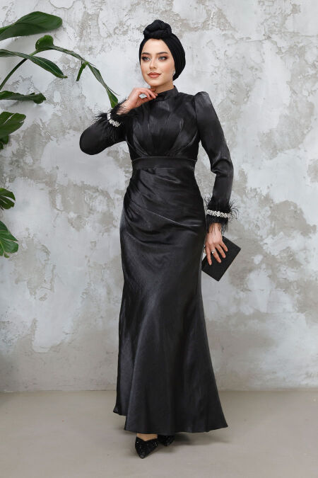 Modest Black Evening Long Dress 50481S - NEVA STYLE