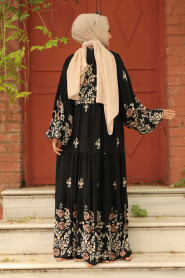 Modest Black Floral Dress 10300S - 4