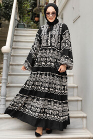 Modest Black Floral Dress 11270S - 1
