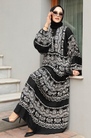 Modest Black Floral Dress 11270S - 3