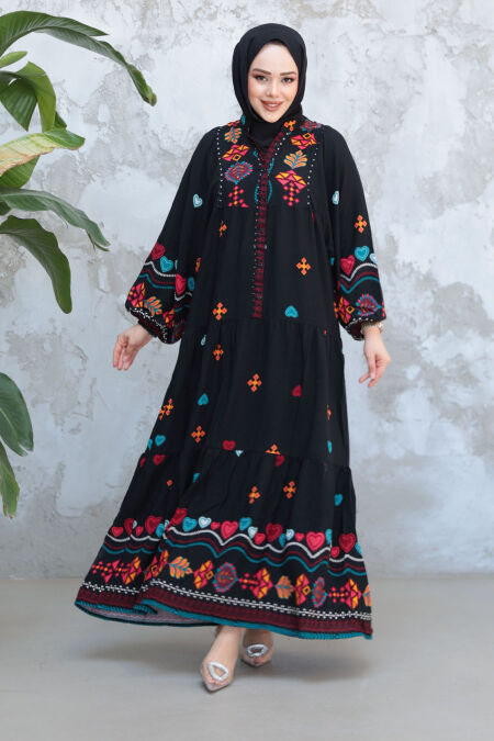 Modest Black Floral Dress 18244S - NEVA STYLE