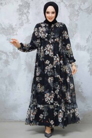 Modest Black Floral Dress 22053S - 2