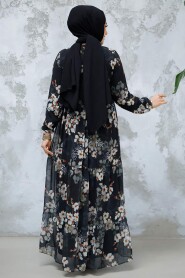 Modest Black Floral Dress 22053S - 3