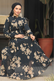 Modest Black Floral Dress 22353S - 1