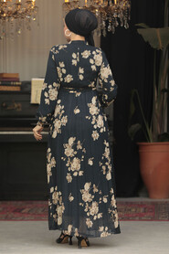 Modest Black Floral Dress 22353S - 4