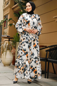 Modest Black Floral Dress 23153S - 1