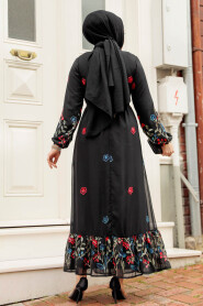 Modest Black Floral Dress 23233S - 4