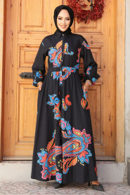 Modest Black Floral Dress 23441S - 2