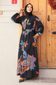 Modest Black Floral Dress 23441S - 3