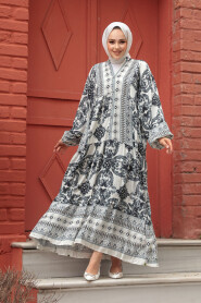 Modest Black Floral Dress 23451S 