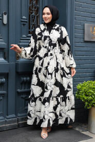 Modest Black Floral Dress 235801S - 2