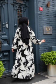 Modest Black Floral Dress 235801S - 3