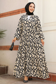 Modest Black Floral Dress 23586S - 1