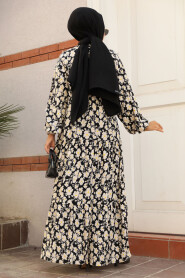 Modest Black Floral Dress 23586S - 3