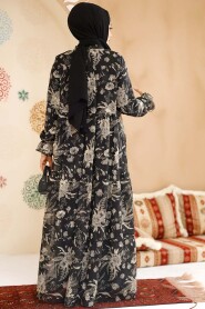 Modest Black Floral Dress 23603S - 3