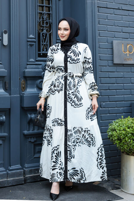 Modest Black Floral Dress 239201S - NEVA STYLE