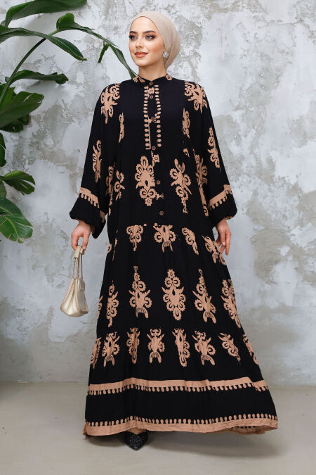 Modest Black Floral Dress 25491S - NEVA STYLE