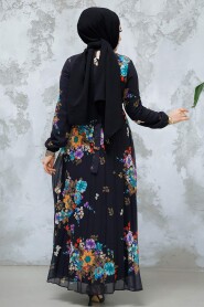 Modest Black Floral Dress 34468S - 3