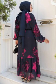 Modest Black Floral Dress 60942S - 3