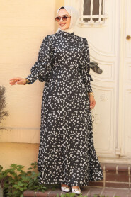 Modest Black Floral Dress 61091S - 1