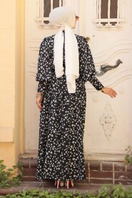 Modest Black Floral Dress 61091S - 3