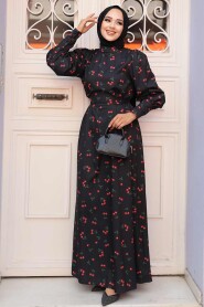 Modest Black Floral Dress 61094S - 2