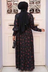 Modest Black Floral Dress 61094S - 3