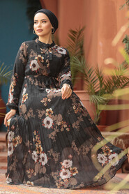 Modest Black Floral Long Dress 22352S - 5