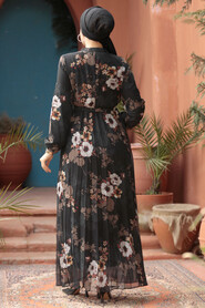 Modest Black Floral Long Dress 22352S - 6