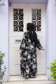 Modest Black Floral Long Dress 23589S - 3
