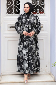 Modest Black Floral Long Dress 23589S - 2