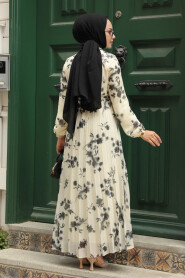 Modest Black Floral Long Dress 34462S - 3