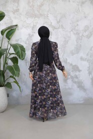 Modest Black Floral Long Dress 50812S - 3